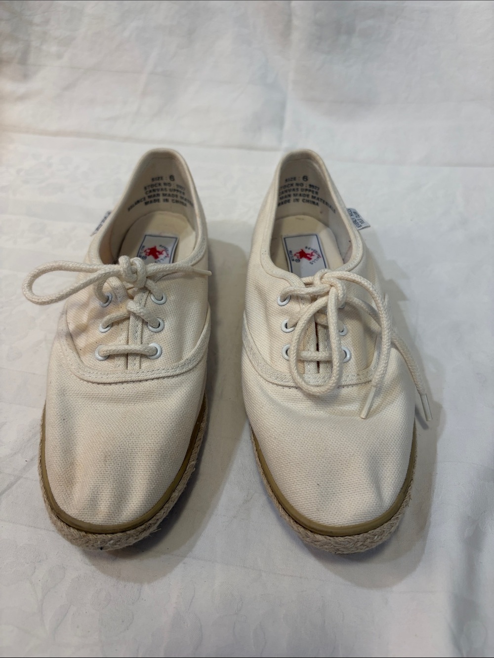 Beverly Hills Polo Club Women's Cream Canvas Espadrille Lace-Up Shoes